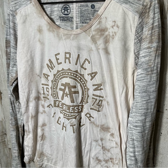 American Fighter Gray White Tie Dye Long Sleeve Shirt Womens Size‎ XL - Picture 2 of 4